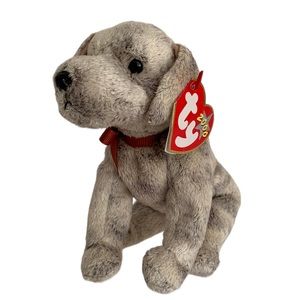 Vintage NWT Beanie Baby Ty Tricks Dog 2000 Retired Cream Gray Friend Puppy
